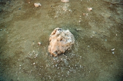 На самом деле этот камень состоит из соли. Это видно по окружающим его сколам.