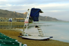 Спасатели в Эйн-Бокеке ездят стоя на таких лодках. Плотность воды Мертвого моря это позволяет.